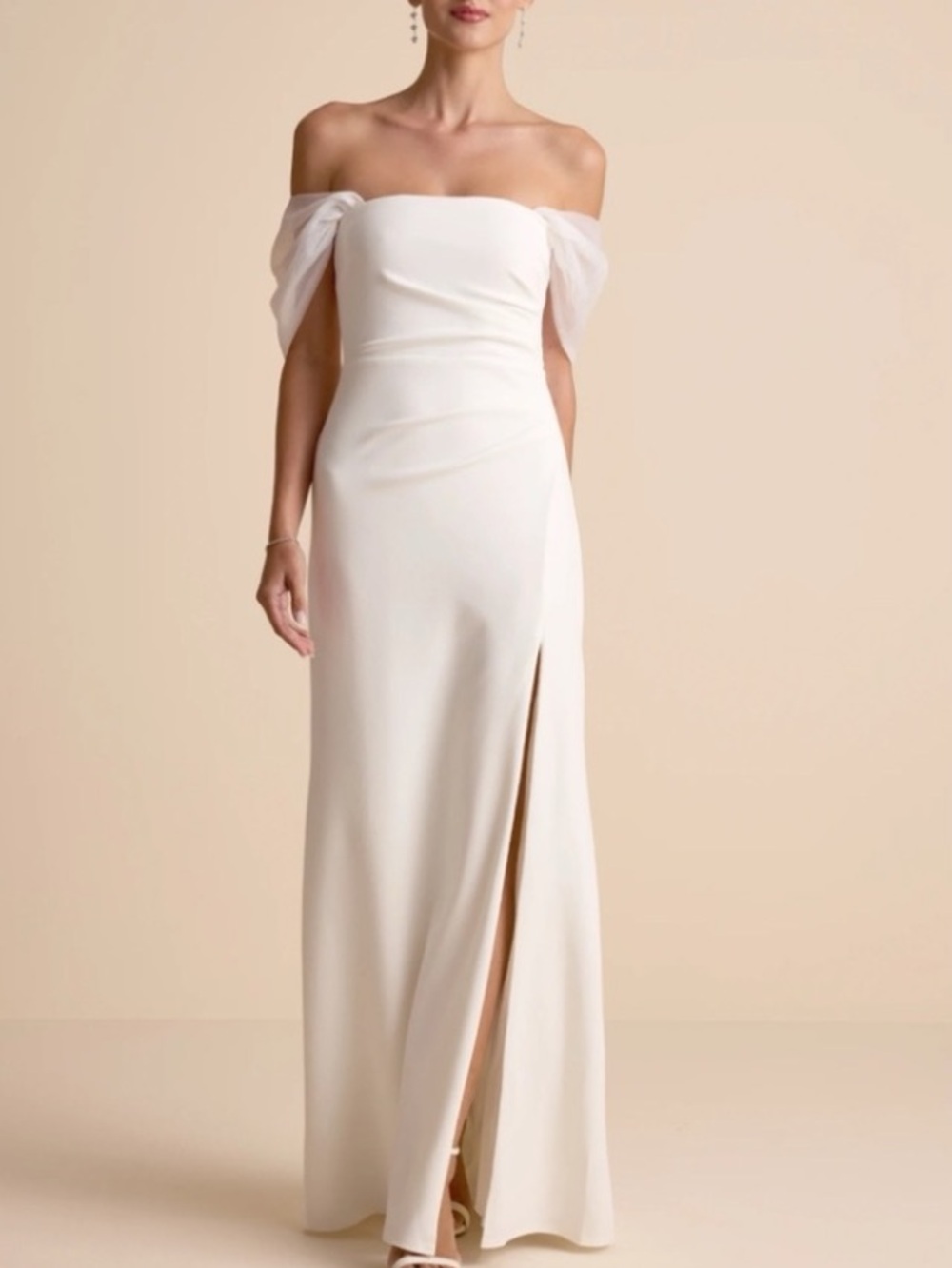 New Lulus Tryyn Off-Shoulder  Fitted Column Ivory Evening Gown Sz Small